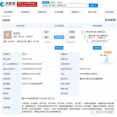 騰訊云計(jì)算在重慶成立新公司，注冊(cè)資本300萬(wàn)布局計(jì)算機(jī)系統(tǒng)服務(wù)